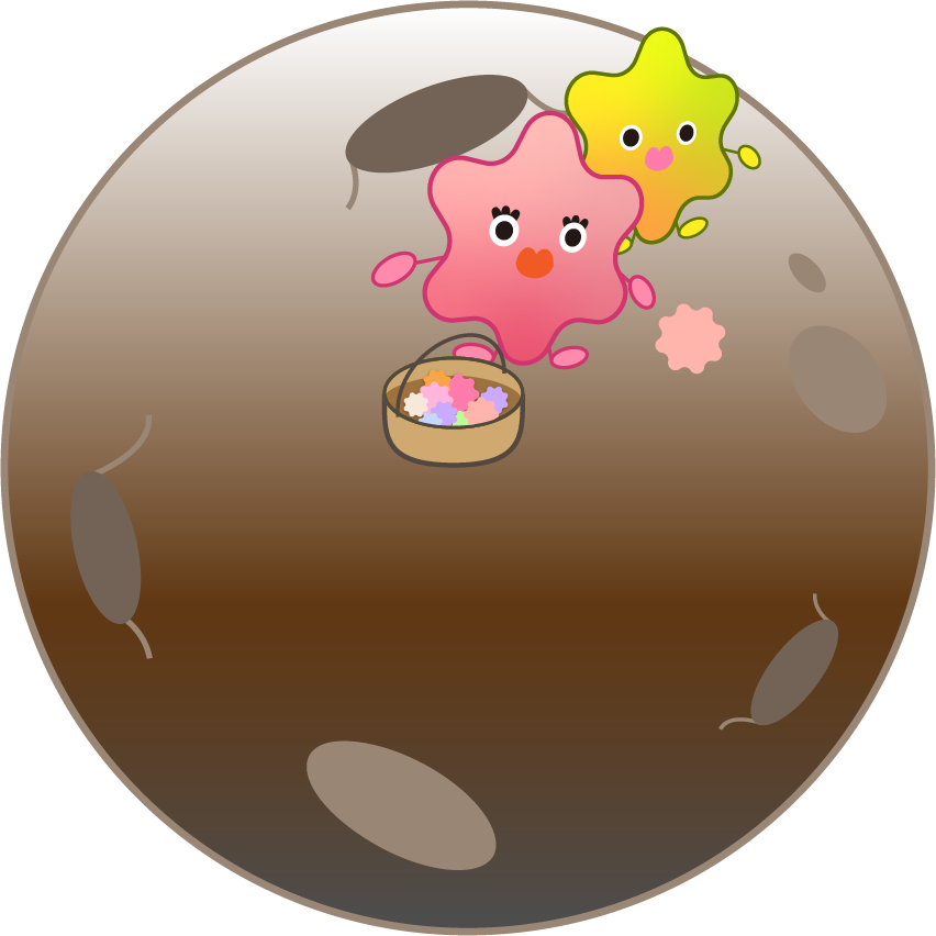 惑星でかあさんとこどもが星集めしている画像