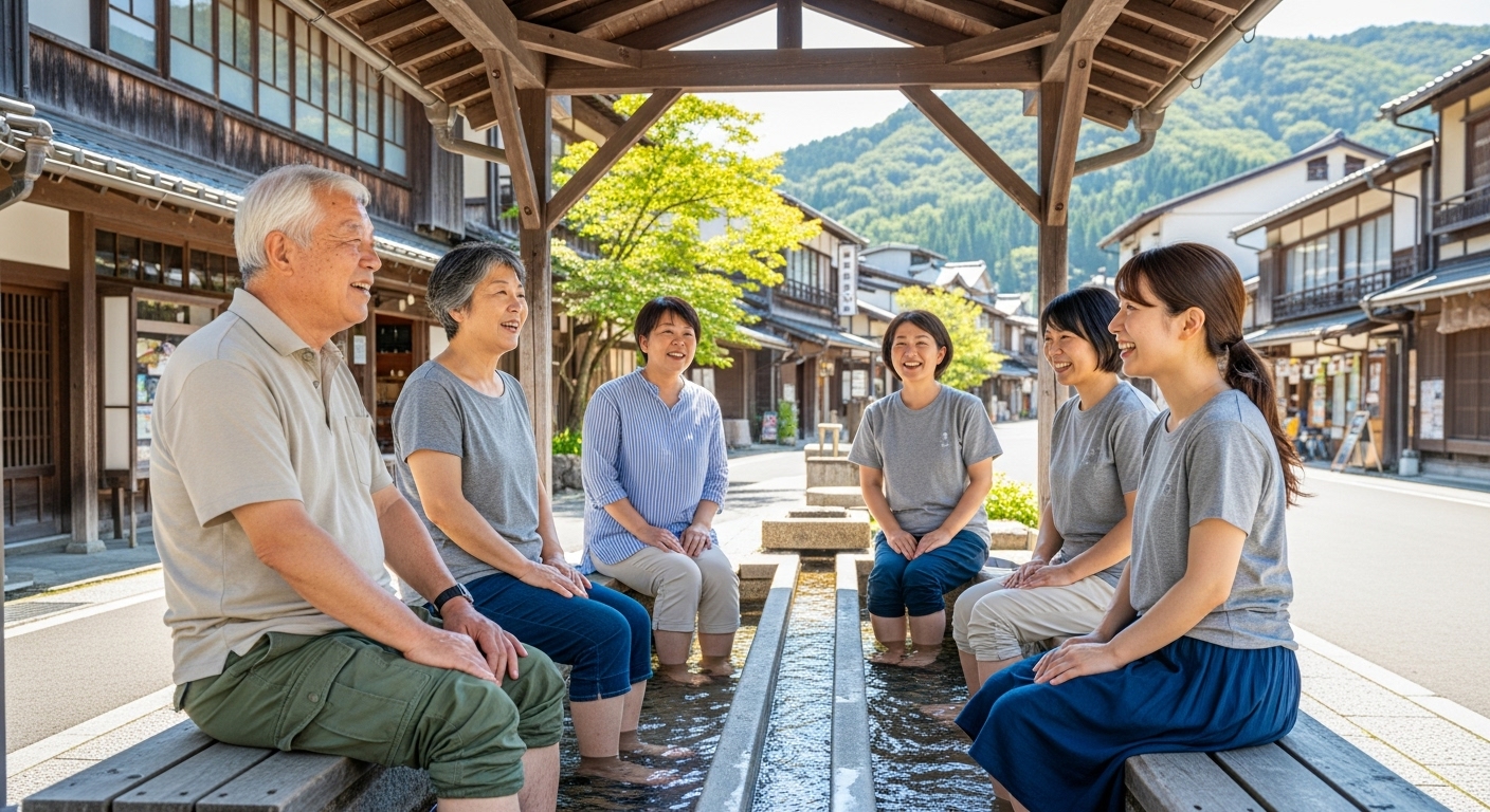 通り沿いの開放的な足湯