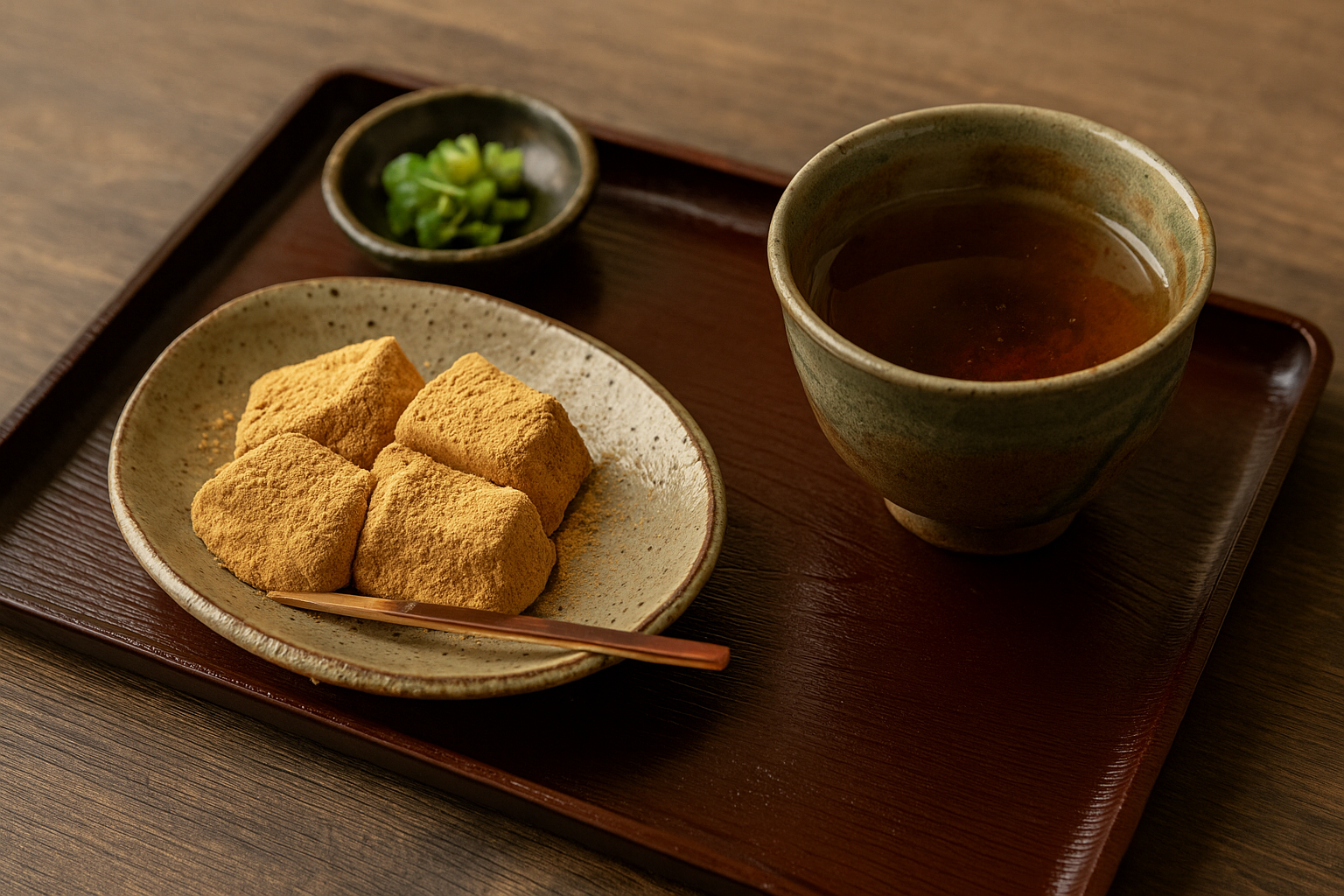 わらび餅とほうじ茶のセット