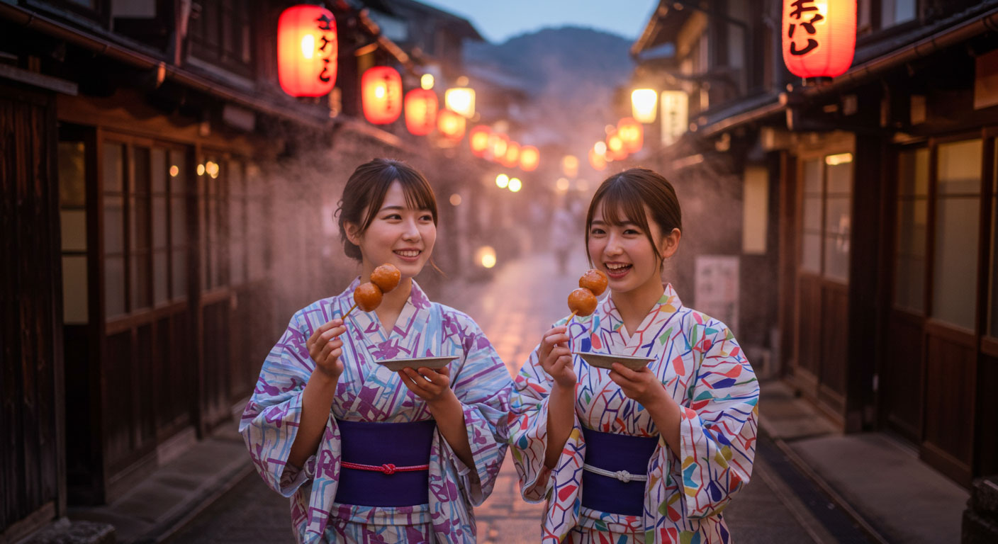 お団子を食べている女性