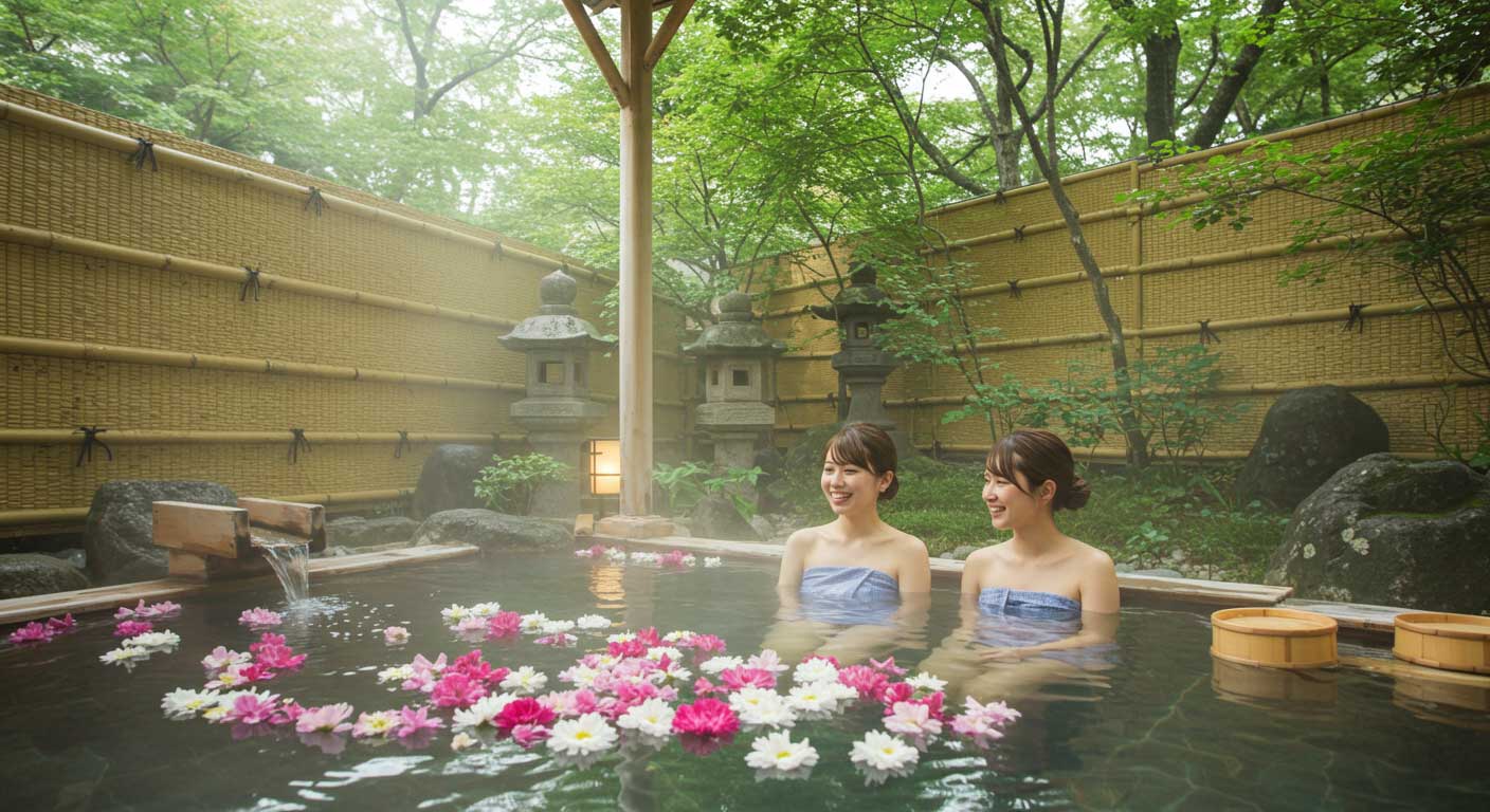 お花を浮かべた温泉
