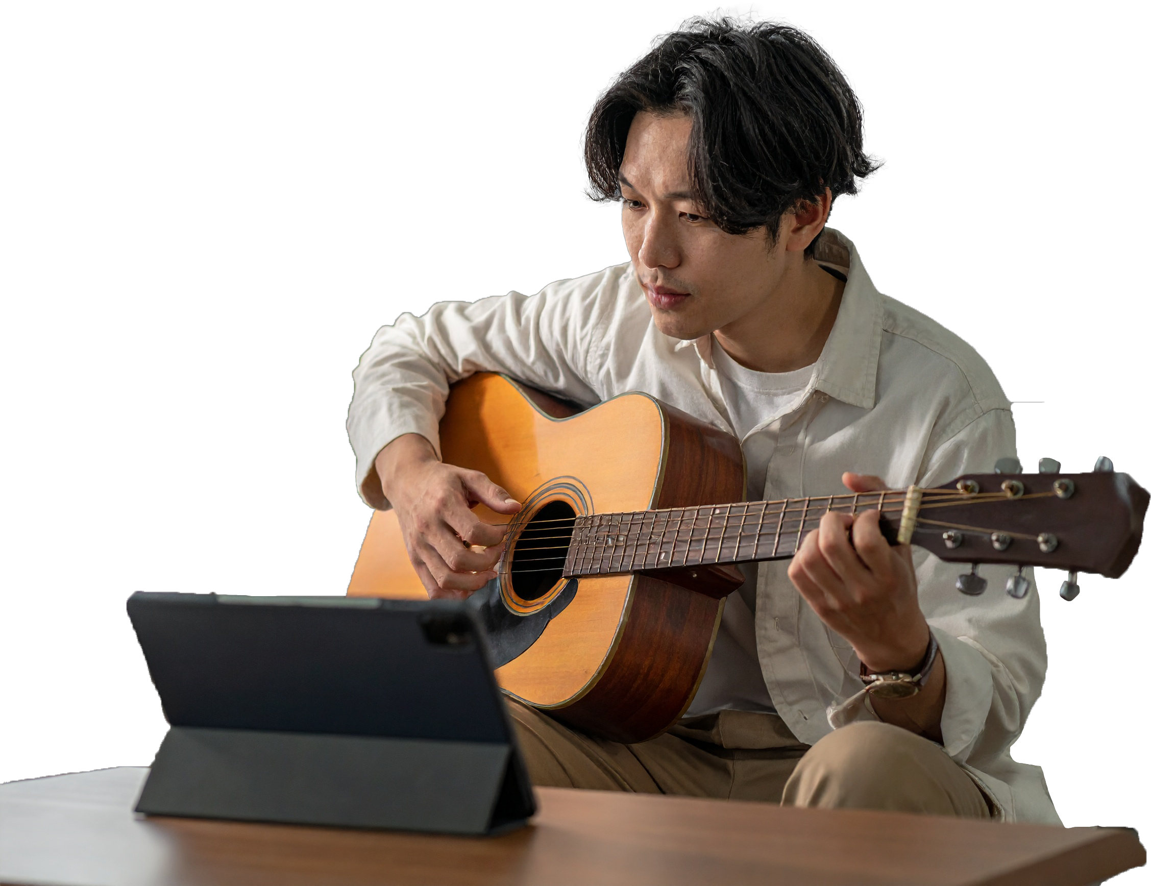 ギターを持って悩んでいる人